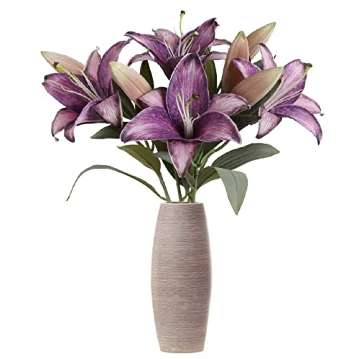 IPOPU Artificial Lily Flowers 5PCS Vintage Purple Flowers Silk Flowers for Home Decor Indoor Tiger Lily Flower Purple Flower Floral Arrangement Wedding Party Decor Home Decor
