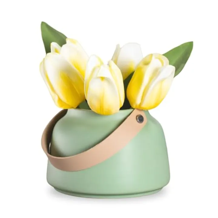 Torre & Tagus 3.5 Inch Sage Green Vase with Handle - Matte Green Flower Vase for Home Decor, Sage Home Decor Round Vases for Bouquets in Living Room, Bedroom, Entryway Decor or Wedding (Lido)
