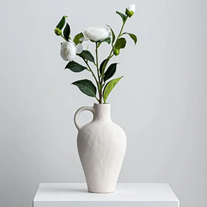 Handcrafted Ceramic White Vase,Antique Ceramic Vase,Creative Modern Home Decor,for Centerpieces, Kitchen, Office or Living Room,Vintage Pottery Gifts,Housewarming Gift,with Handle-Height 10”.
