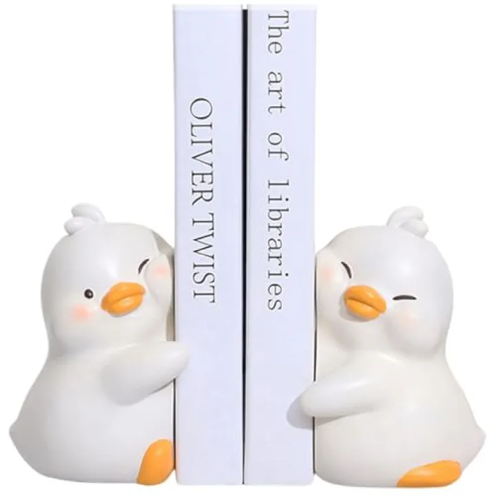 JARPSIRY Cute Hug Ducks Decorative Bookends, Unique Book Ends to Hold Books Creative Resin Book Holder Stopper for Home Office Desk Bookshelf Decoration