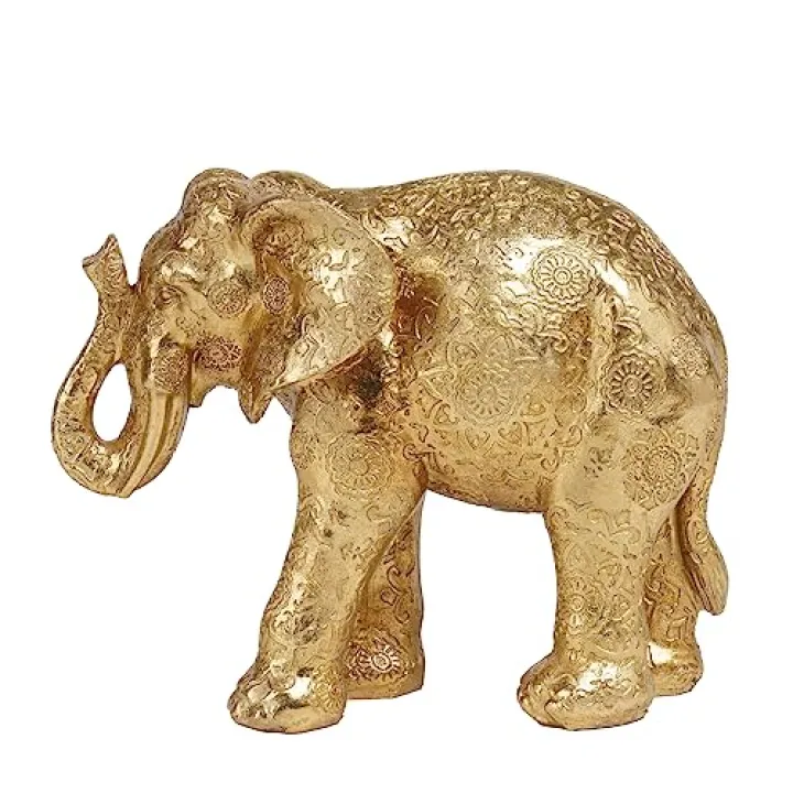 Guichifun Elephant Statues Home Décor Collectible Figurines - Gold Resin Boho Elephant Decoration Handmade Brings Good Luck Health for Living Room Shelf Office Gifts for Women 7.25 x 3.25 x 5.75 Inch
