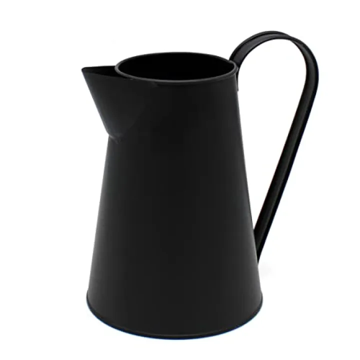 CVHOMEDECO. 7 Inch Galvanized Metal Milk Pitcher, Old Rustic Primitive Watering Can Jug Vase for Home and Garden Décor. Black
