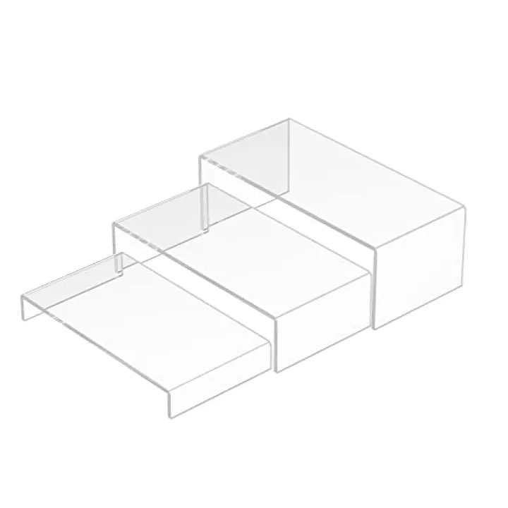 Sezanrpt Acrylic Risers Display Stands 3pcs, Rectangular Dessert Table Display Set, Clear Display Shelf for Funko Pop, Collectibles, Retails, Shoes, Plants, Home Decors, Decoration - 7.5''x8''x8.5''