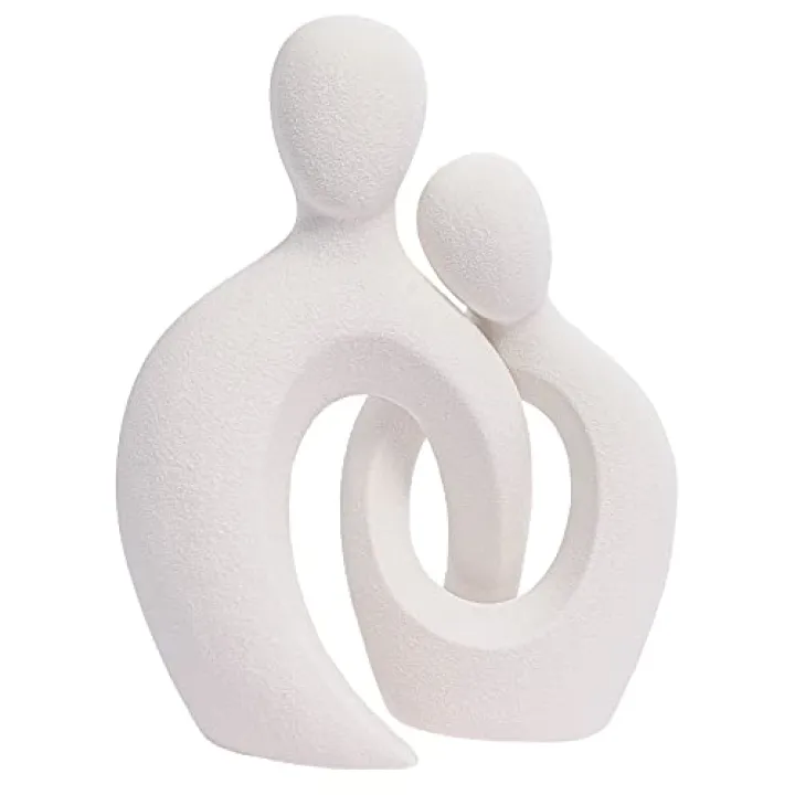 Quoowiit Ceramic Couple Sculptures for Home Decor, Abstract Lover Statue for Shelf, Office, Living Room, Bedroom, Gifts for Anniversary, Valentine's Day, Birthday (White)