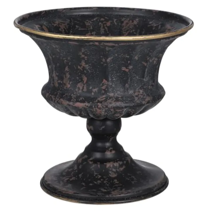 Vintage Metal Urn Planter, Small Roman Flower Pot Table Centerpiece Trumpet Vase Farmhouse Table Centerpiece Flower Bucket Decorative Trumpet Vase for Home Wedding Garden Indoor Outdoor (6 Inch)