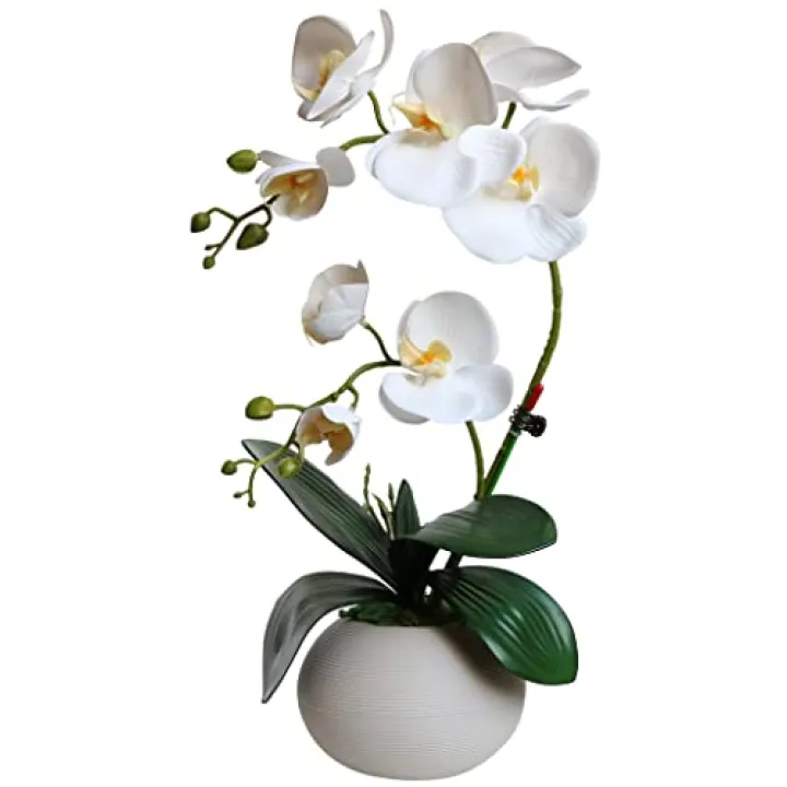 Forlaoers Tall 17" White Real Touch Orchid Artificial Flowers with Vase Fake Orchids Silk Floral for Home Decor Indoor Bathroom Decoration Potted Office Table Top Centerpieces Arrangements