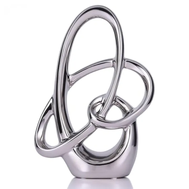 XIYOUQI 11in Silver Ceramic Statue – Modern Abstract Art Figurine for Home Decor Accents, Tabletop Centerpiece for Dining Room, Living Room Shelf, Office or Wedding Display