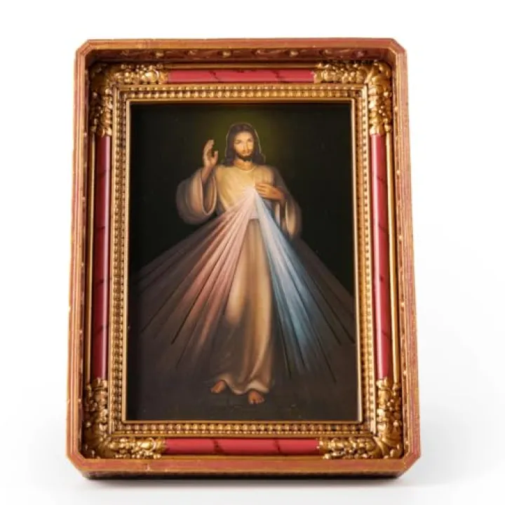 BC Catholic Divine Mercy Image 4" x 6" Tabletop Prayer Picture Framed, Small Jesus Christ Picture, Religious Gift of Indoor Home Decor, Hand Painted Vintage photo Frame by Buildclassic