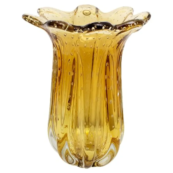 Cristais Labone Extra Large Blown Glass Vase Amber, Everest Model, Murano-Style, Handcrafted Brazilian Glass Art, Floral Arrangements, Home Decor, 21.8 lbs