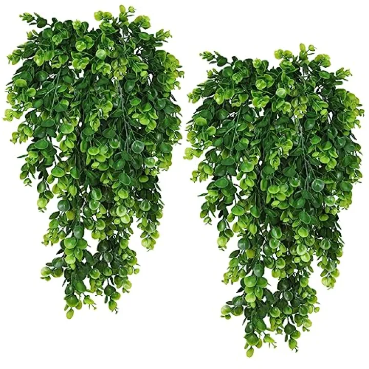 RECUTMS 4 Pack Artificial Hanging Plants Faux Eucalyptus Leaf Greenery Fake Plant for Wall House Room Patio Indoor Outdoor Home Shelf Office Decor (Green)
