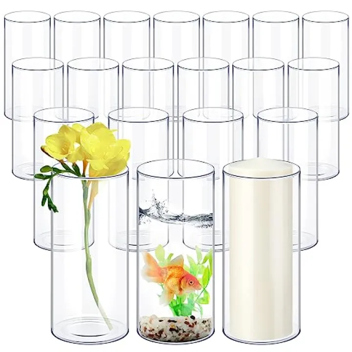 Norme 20 Pcs Wedding Clear Glass Cylinder Vases Tall Table Flowers Vases 4 x 10 Inch Height Bulk Cylinder Candle Holders Glass Plant Hurricane Centerpiece for Christmas Home Party Holiday Floral Fish