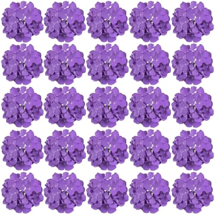 FagusHome 30 Pcs Silk Hydrangea Heads Artificial Flowers Heads and Stems Fake Hydrangea Flowers for Home Wedding Decor (Purple)