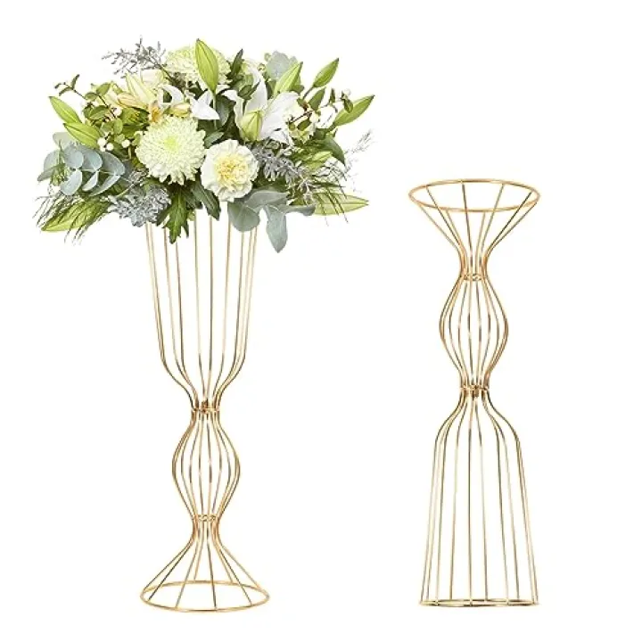 2Pcs Gold Vases for Centerpieces, 23.6in/60cm Metal Tall Elegant Metal Flower Arrangement Stand, Flower Stand for Wedding Centerpieces for Tables Party Event Home Reception Decorations