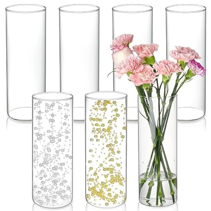 DNANAOL 7pcs Glass Cylinder Vases for Centerpieces - 10 Inch Tall Glass Vases for Flowers, Hurricane Candle Holders Floating Candle Vase for Table Centerpiece Formal Dinners Home Decor