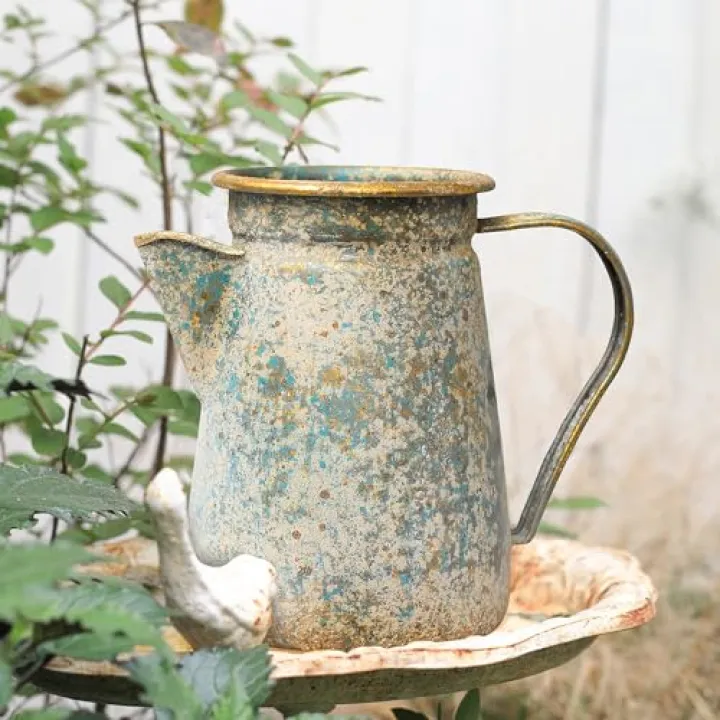 Z² BellaDecor Vintage Pitcher Vase Rustic Farmhouse Vase for Flowers Vintage Metal Milk Jug Small Decorative Pitcher Shabby Chic Decor for Home, Kitchen, Bathroom, Gray
