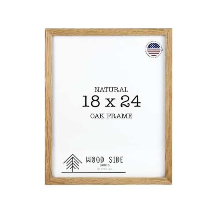Oak Wood Picture Frame 18x24 - Natural Light Solid Wood Photo Frame Real Glass Wall Mount