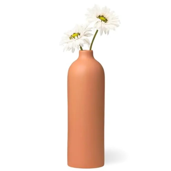 Torre & Tagus Komi 11" Tall Terracotta Vase for Flowers - Contemporary Flower Vase with Minimalistic Design for Home Decor - Holds Flowers, Stems, Foliage or Branches on Table or Shelf