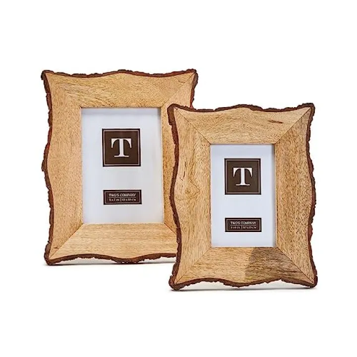 Two's Company Rustic Charm Set of 2 Bark Wood Boarder Photo Frame w/ 2 Sizes