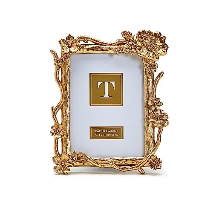 Two's Company Gold Floral Spray 5X7 Photo Frame