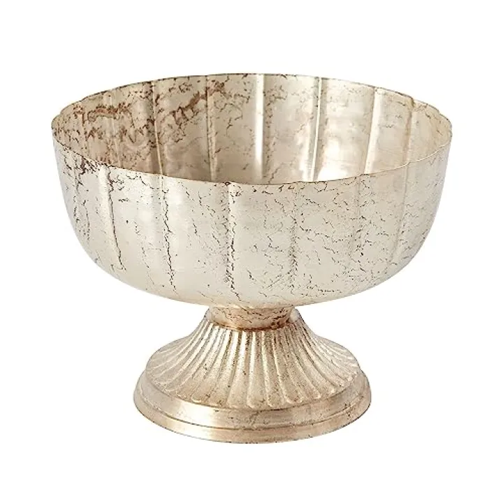 Distressed Champagne Metal Compote Bowl | Lita Metal Vase | Indoor and Outdoor Decoration for Any Event (7.75"x 5.75") (72010.61)