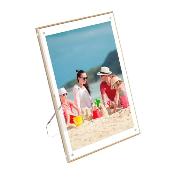 Hexsonhoma 8.5x11 Picture Frame with Gold Edge, Clear Desktop Acrylic Certification Frame, Plastic Acrylic Frame for 8.5x11 Paper Holder