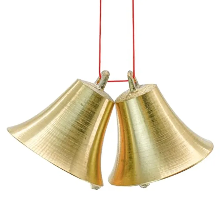MrMrKura 2 Pieces Vintage Style Brass Hanging Bell Cowbell Door Bell Polished Brass Bells Hanging Rope for DIY Elephant Dog Camel Bells Christmas Bells Garden Christmas Tree Decoration