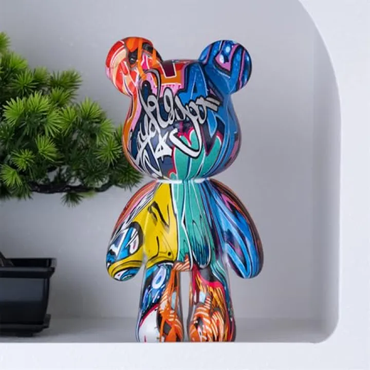 Coniuty Graffiti Bear Statue Decorative Animal Resin Sculpture Home Decor, Art Figurine Home Ornament Decoration for Office, Living Room, Bedroom, Book Shelf, TV Cabinet, Desktop (Graffiti Decor)