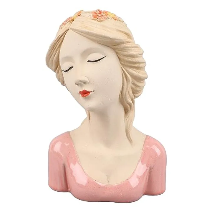 Atyhao Modern Ceramic Face Vase, Decorative Lady Vase for Plants, Flowers, Makeup Brushes ()