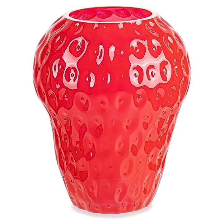 MOLIMAO Glass Vase for Flower Centerpiece, Strawberry Glass Vase, Pastoral Floral Vase for Center, Living Room, Tabletop Decor (L)