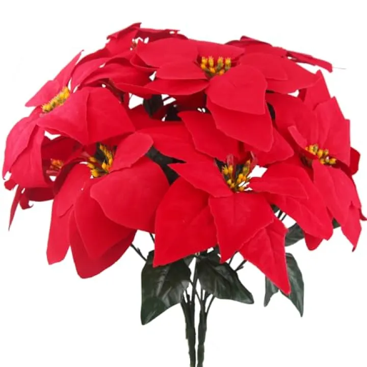 CITYES 2 Pcs Poinsettias Artificial Christmas Flowers Red Poinsettia Bushes for Christmas Decor 7 Heads Fake Silk Poinsettia Flowers Velvet Bouquet for Home Xmas Tree Table Centerpiece Holiday