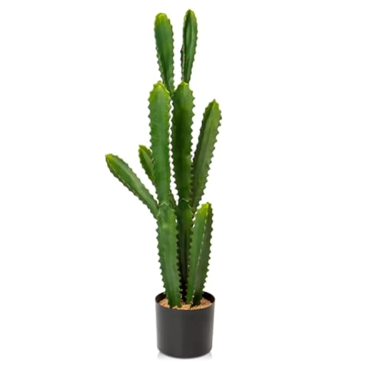 DILATATA 32.5" Tall Fake Cactus Plant Potted 'Euphorbia Accruensis' - Large Artificial Cactus for Home, Garden, Office Decor - Housewarming Gifts