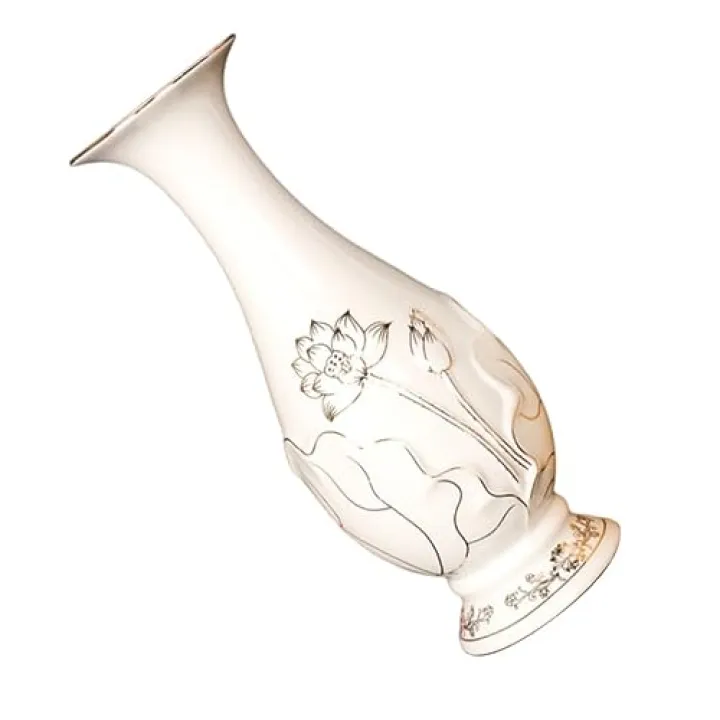 HOMSFOU Relief Lotus Porcelain Vase 7.87 Inch Ceramic Flower Vase for Buddha Offering Meditation Home and Office D Cor