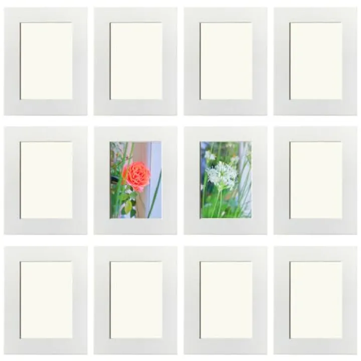 YIYINOE Eco-Friendly 6x4 Inch Cardboard Photo Frame Set of 12 | Cream White Collage Picture Frames | Removable Peel & Stick Wall Mount for Smooth Walls | Includes Transparent Dust Covers