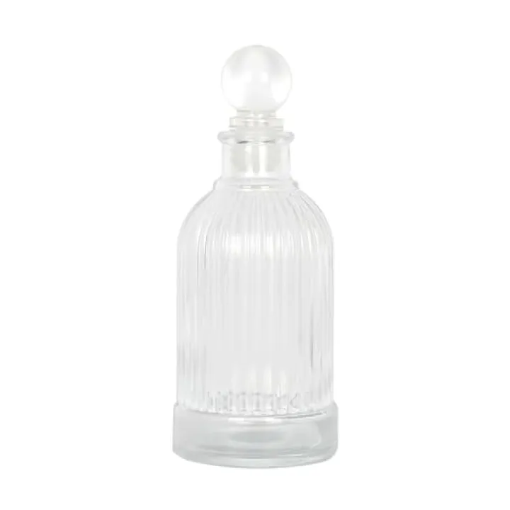 Magic Season Decorative Glass Bottle - 7 fl oz. Vertical Stripes Round Bottle (1 Set w/Glass Stopper)
