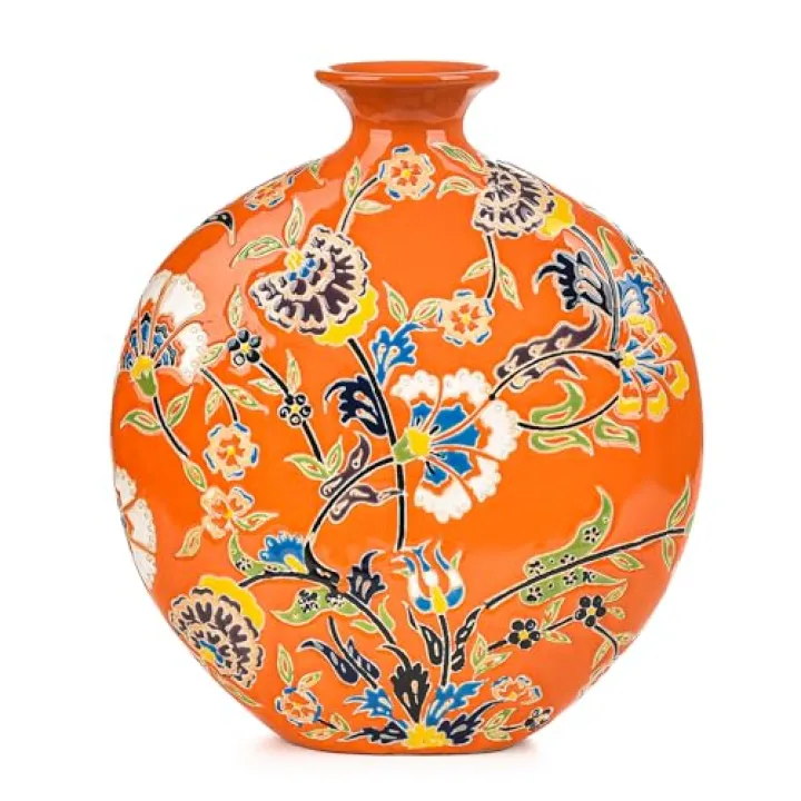 Sungmor High-Class Enamel Painted Porcelain Vase, Traditional Hand-Carved Overglaze Color Ceramic Vase for Fresh Flowers Dried Plants Arrangement, Decorative Vase for Centerpieces, Shelf, Living Room