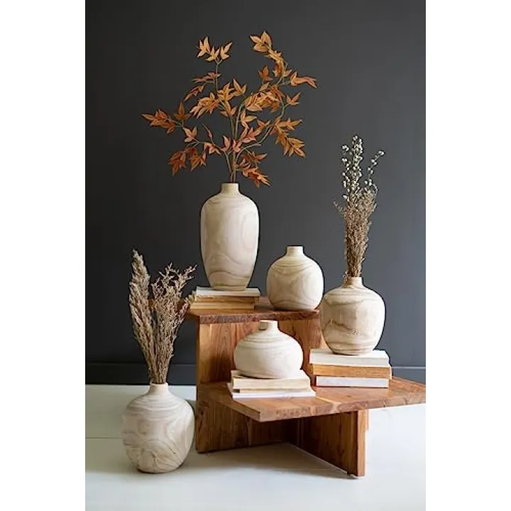 Set of Five Carved Wooden Bulb VASES - ONE Each Design