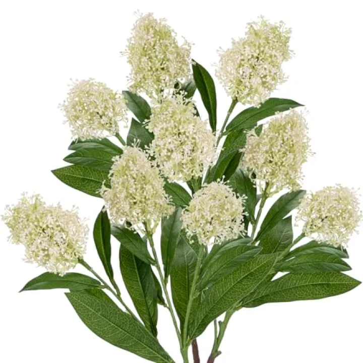 Briful 3PCS Artificial Flowers Faux Skimmia Spray with Leaves 22.8 Inch Long Stem Fake Flowers for Home Vase Table Centerpiece Floral Arrangement Wedding Bouquet (Creamy White)