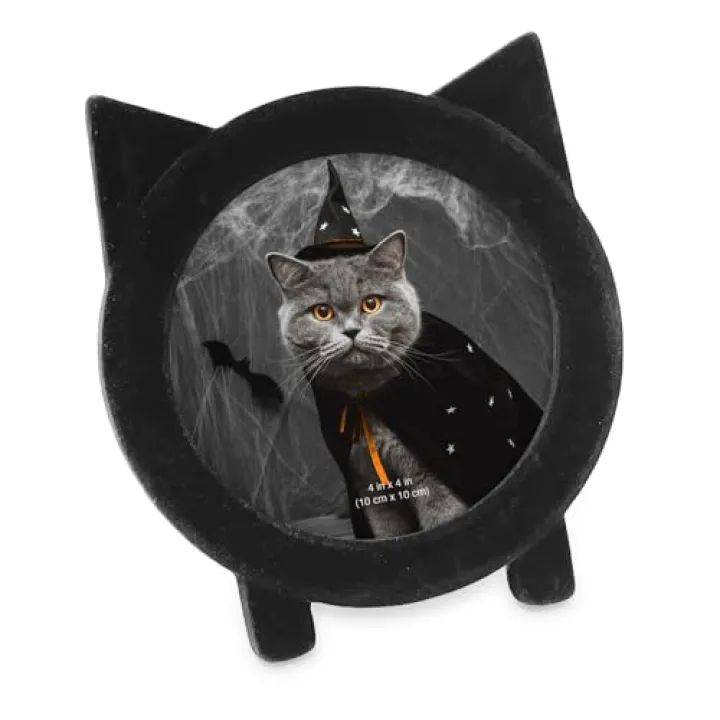 Isaac Jacobs 4x4 Round Resin Sentiment Cat Picture Frame with Ears, Photo Tabletop & Wall Display Hanging Display & Home Décor (4x4, Black Velvet)