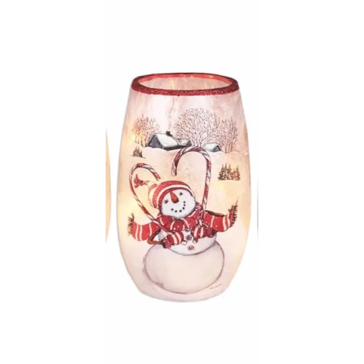 Stony Creek - 5" Lighted Vase - Country Snowmen Candy-Canes