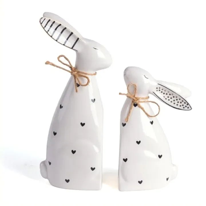 Valery Madelyn Easter Bunny Decorations for Home, 2Pcs Ceramic White Rabbit Statue Figurine Spring Decor, Easter Gift Tabletop for Indoor Outdoor Garden Lawn Yard Decor Table Centerpieces