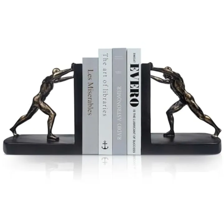 LIFFY Man Decorative Book Ends,7" Resin Non Skid Bookends for Heavy Books,Bookends for Shelves Decorative,Creative Shelf Decorations to Hold Books for Bookshelf,Home,Office,Study