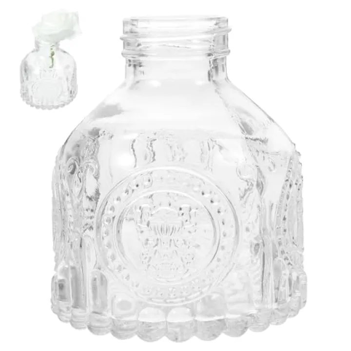 Kichvoe 6pcs Decorative Glass Vase Transparent Embossed Flower for Home Office and Garden Arrangements Chic Centerpieces for Modern Interior Decor