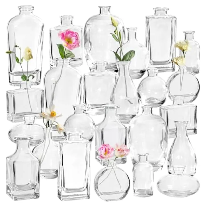 Glass Bud Vases Set of 24 - Assorted Styles, Perfect for Centerpieces, Weddings, and Home Decor - Durable Vintage Mini Vases for Floral Arrangements