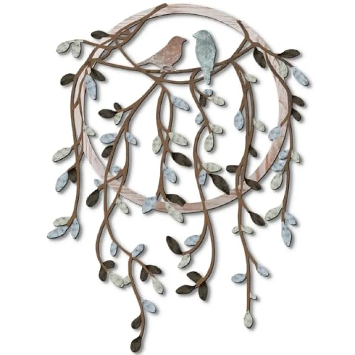 Ferraycle Metal Wall Art Bird on Tree Branch Silhouette Bird Art Decor for Living Room Garden Bedroom Office Home Wall Housewarming Party Decor(Dark Color)