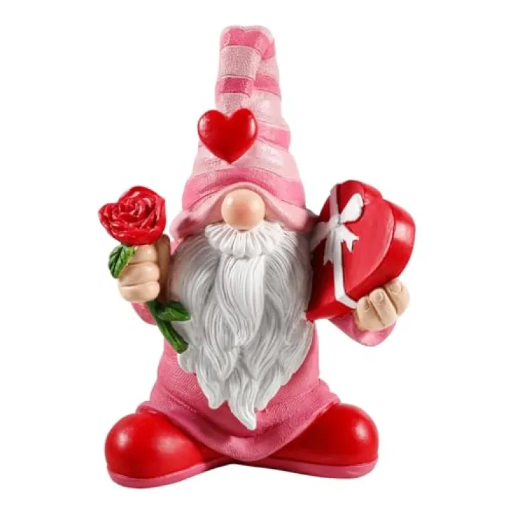 ScoheToung 7.1"x5.1" Larger Valentines Day Gnome - Valentine's Day Decor Gifts Pink Resin Gnomes for Home Table Ornaments Sweet Valentines Day Gifts for Him Her