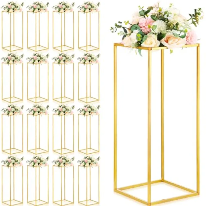 Tandefio 16 Pcs Wedding Flower Stand 23.6 Inch Column Vases Gold Centerpieces for Table Metal Flower Stand Gold Wedding Centerpieces for Tables Home Event Party Decoration
