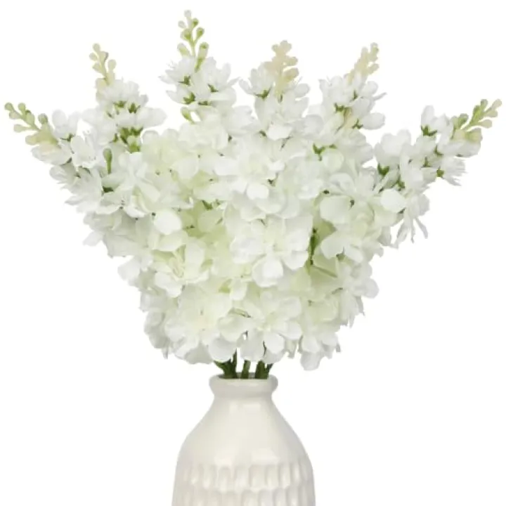 DILATATA White Delphinium Artificial Flowers, 6pcs Artificial Larkspur Flower 17.5'' Fake Delphinium Flowers Silk Flowers for Home Decor, DIY Floral Centerpieces for Tables