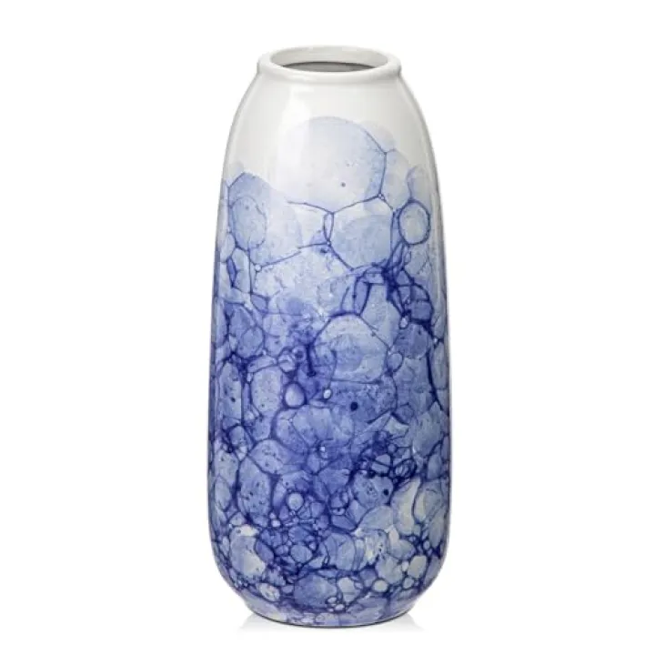 Oairse Blue and White Ceramic Vase, Chinoiserie Porcelain Flower Vase 9" for Centerpieces, Living Room, Dining Table Home Decor, Style 2