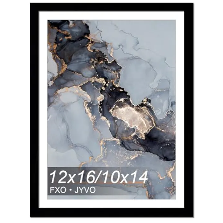 Fxojyvo 12x16 Frame Black, Display Picture 10x14 with Mat or 12 x 16 Without Mat, Wall Hanging Large Picture Frame for Diamond Art Painting 30x40cm - 1 Pack