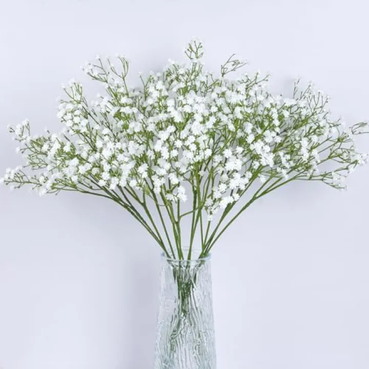 FANCYEASY Babys Breath Artificial Flowers 14Pcs White Artificial Baby Breath Gypsophila Real Touch Flowers Bulk Realistic Long Stem Bouquet for Wedding Centerpieces Party Garden Home Decorations